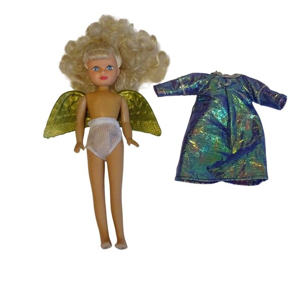 Vintage 1990 Kid Kore Katie Doll With Angel Wings Blonde Curly Hair Blue Eyes - Picture 7 of 12